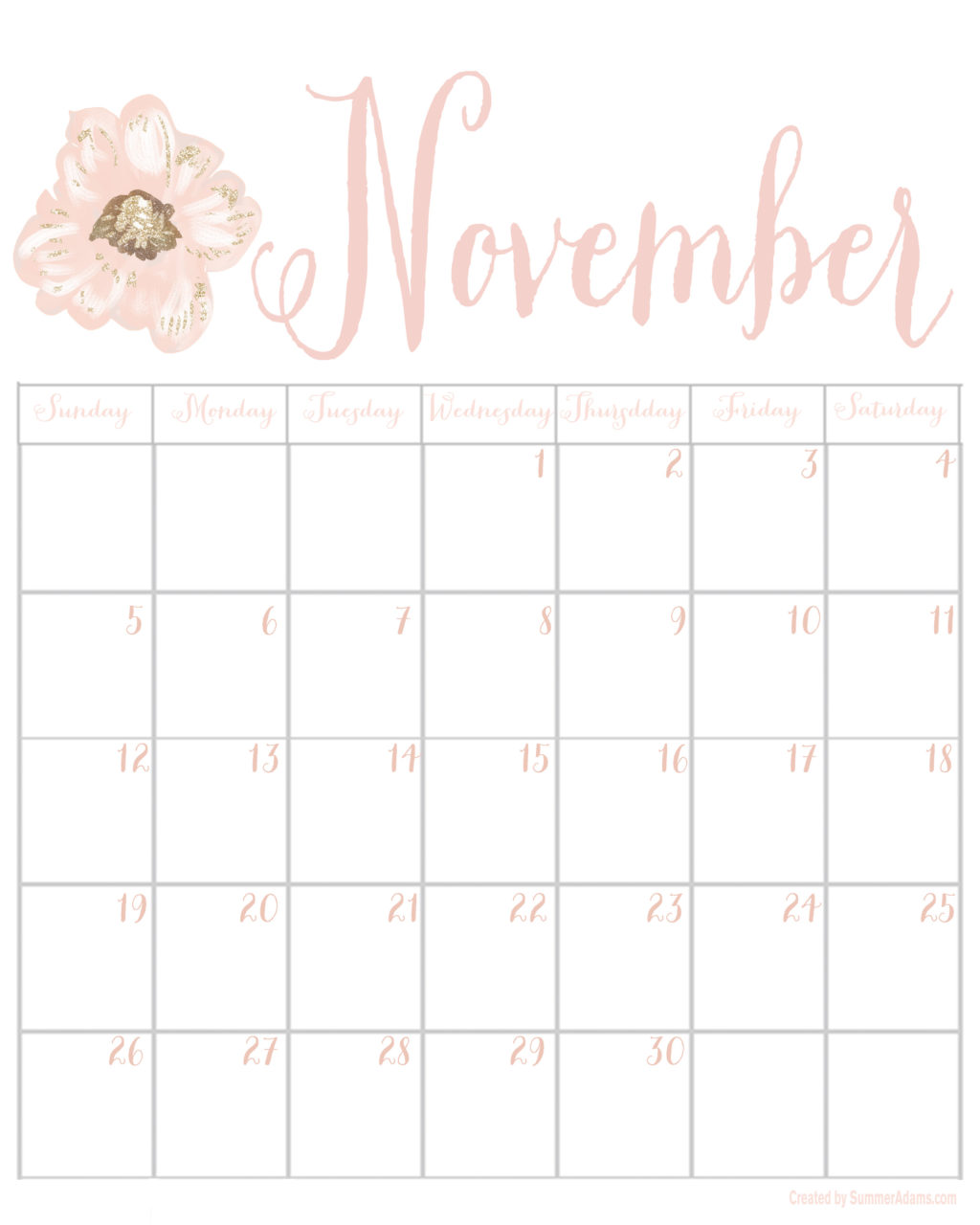 november through november calendar