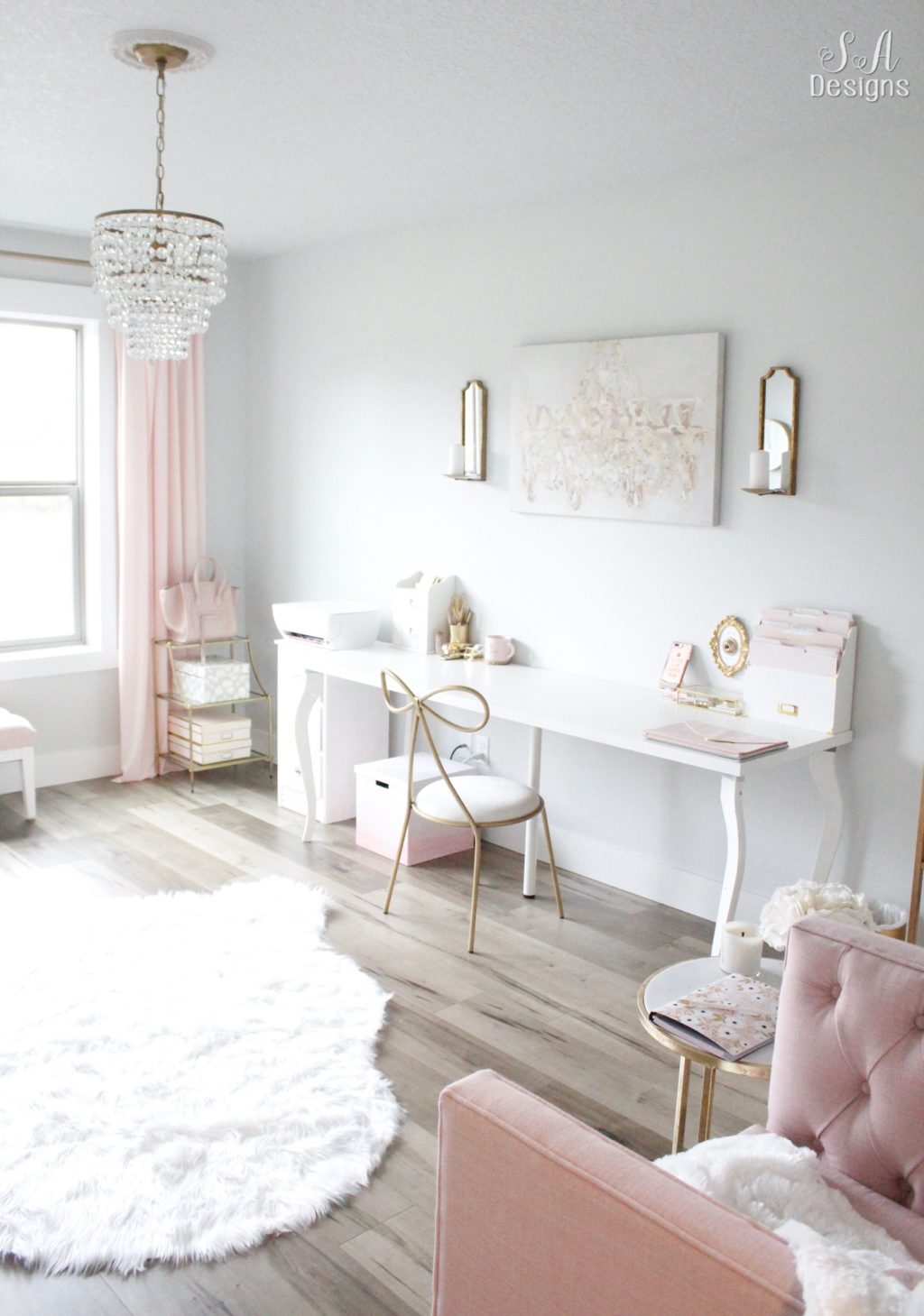 Updated Glam Office Reveal With Blush Pink Walls Home Office Design Work Office Decor Glam Office